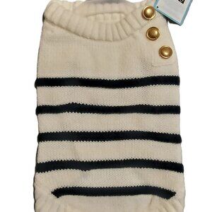 Draper James Size Small Dog Sweater White With Navy Stripes Gold Buttons NWT